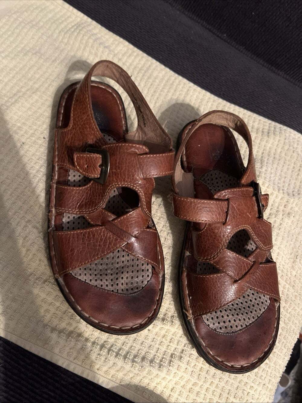 Born Shoes Women's Sz 9 Fisherman Sandals Open Toe Genuine Leather Brown Comfort - Picture 2 of 12